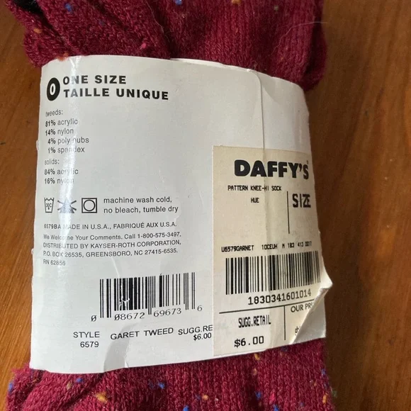 HUE Burgundy Knee Socks - with confetti styling - NWT - Picture 2 of 3